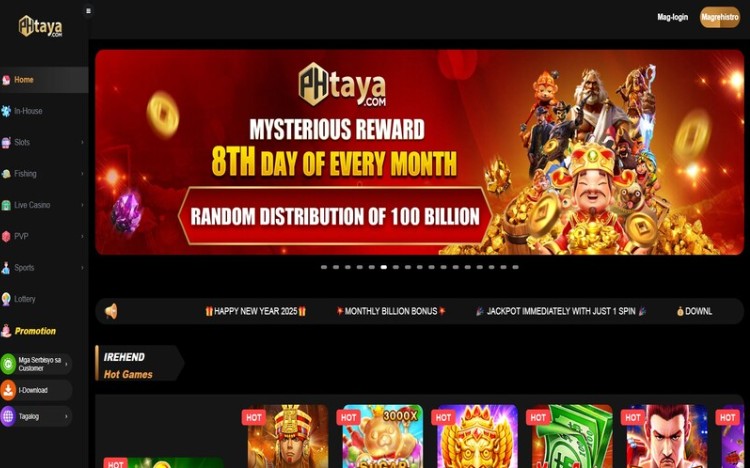 Phtaya casino lobby and game overview screen