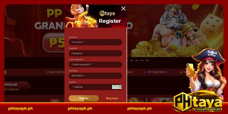 Phtaya registration and welcome bonus interface preview